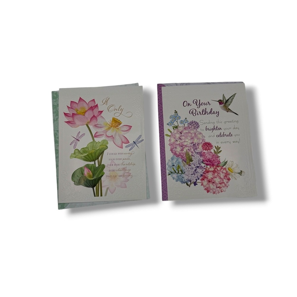 Greeting Cards Lot 2 Floral Hummingbird Sympathy Birthday Premium Hallmark Style